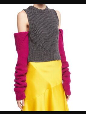 CALVIN KLEIN 205W39NYC Knit Cold-Shoulder Colorblock Sweater Mock Neck $495.00